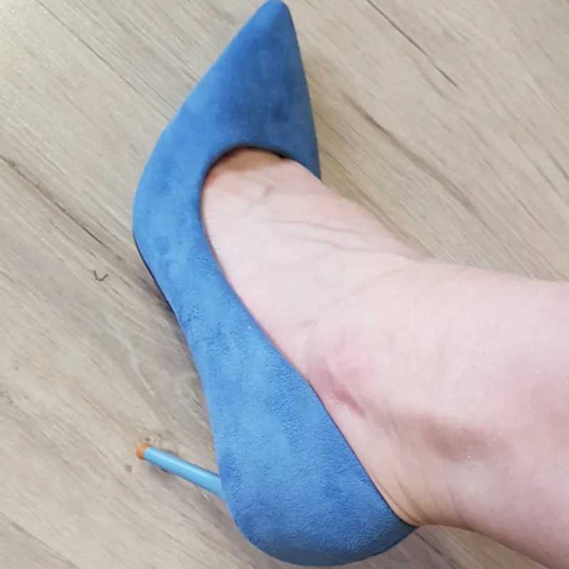 Womens 9cm High H Pumps Stripper Flock Suede Plus Size Escarpins Lady Wedding Bridal H Escarpins Green Blue w Shoes Y250319