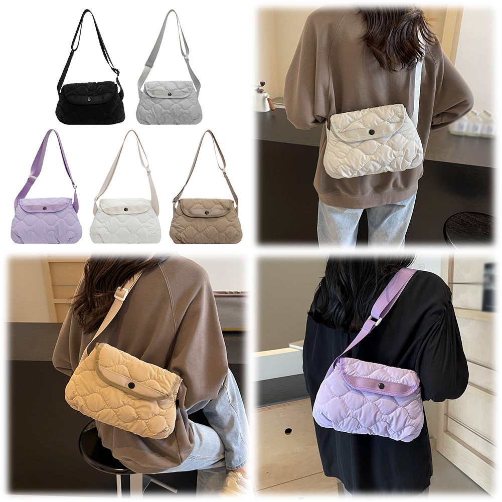 Women Puffer Shoulder Bag Lightweight Quilted Satchel Bag Adjustable Strap Padding Sling Bag Girls Outdoor Bag