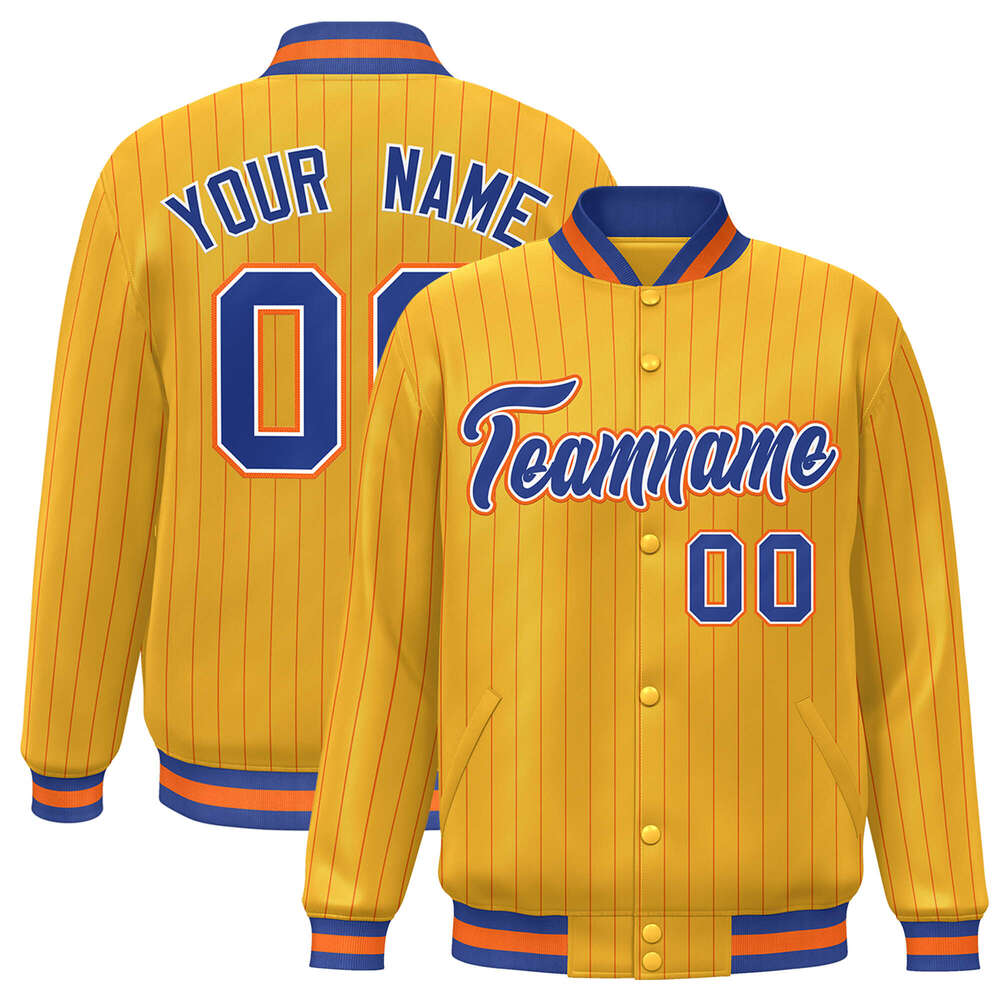 2025 Custom Jacket Pinstripe Full-Snap ed Text Number Varsity Letterman College Baseball Coat