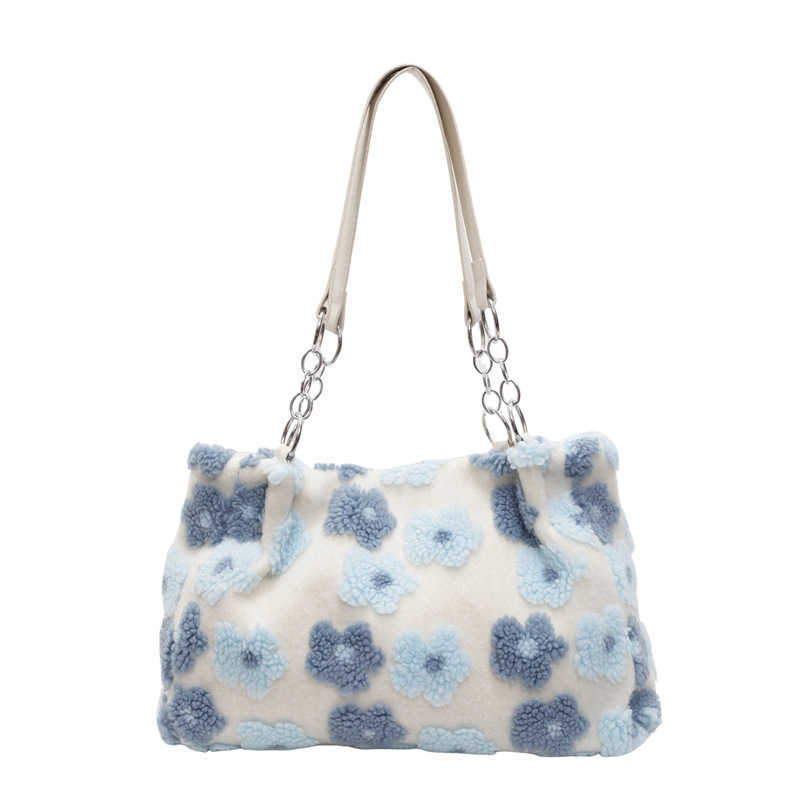 New Large Capacity Hairy Bag Fashionable Simple And Versatile Shoulder Women Bag Lamb Hair Flower Tote Bag For Women 241108