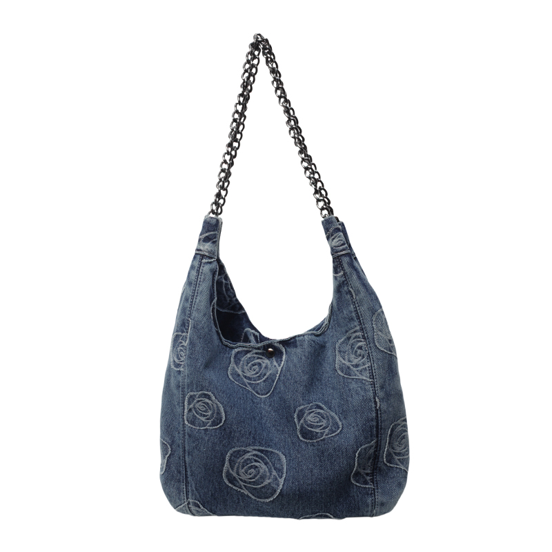 Women Denim Casual Underarm Bag Large Capacity Stylish Shoulder Purse Hasp Closure Retro Hobo Bag Chain Strap Trendy Tote Purse