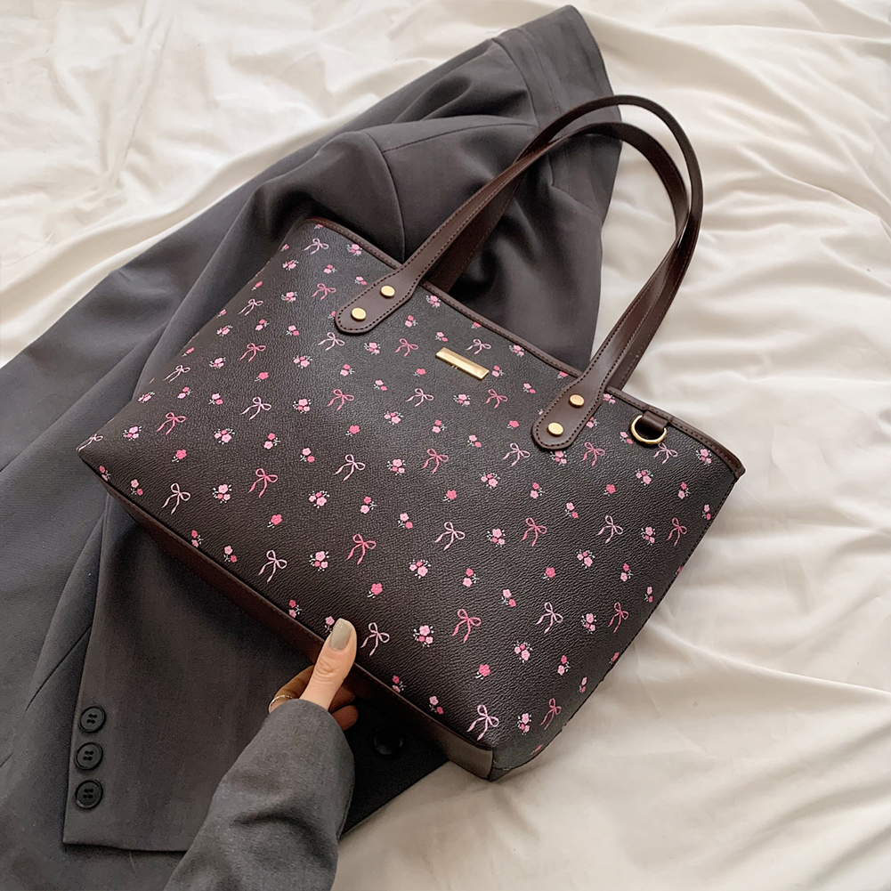 Women PU Floral Tote Bag Fashion Shoulder Bag Large Capacity Simple Tote Handbag Aesthetic Trendy Work Hobos Outdoor Travel Bag