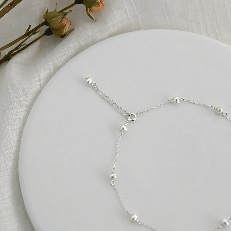 ASHIQI 925 Sterling Silver Anklet Natural Pearl Chain Bohemian Vintage Footwear Leg Bracelets Female Foot Jewelry 240408