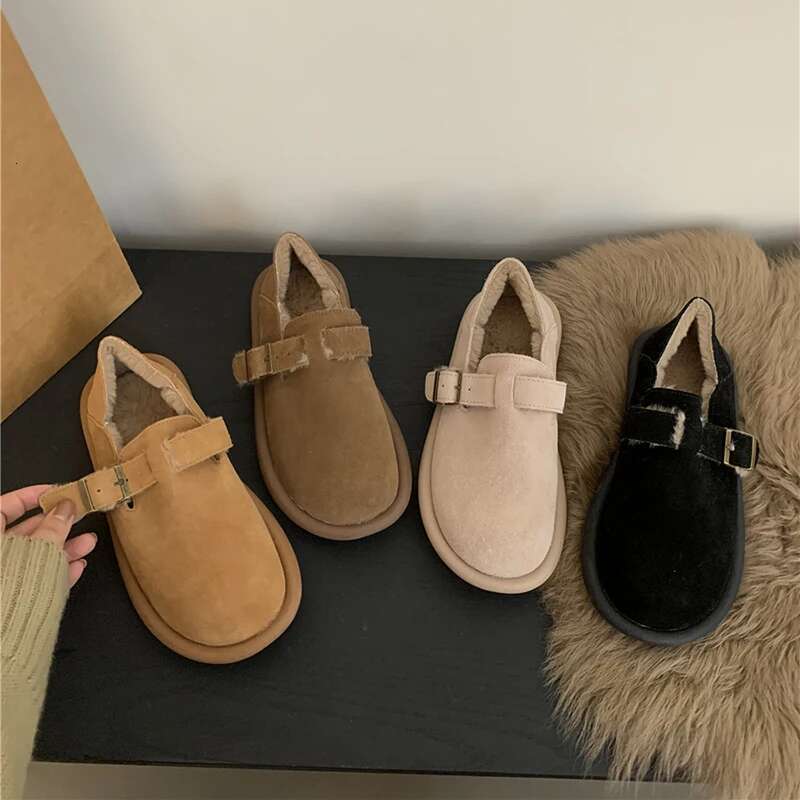 Autumn Winter Warm Fur Women Flats Fashion Shallow Vintage Ladies Comfort Soft Sole Mary Jane Shoes