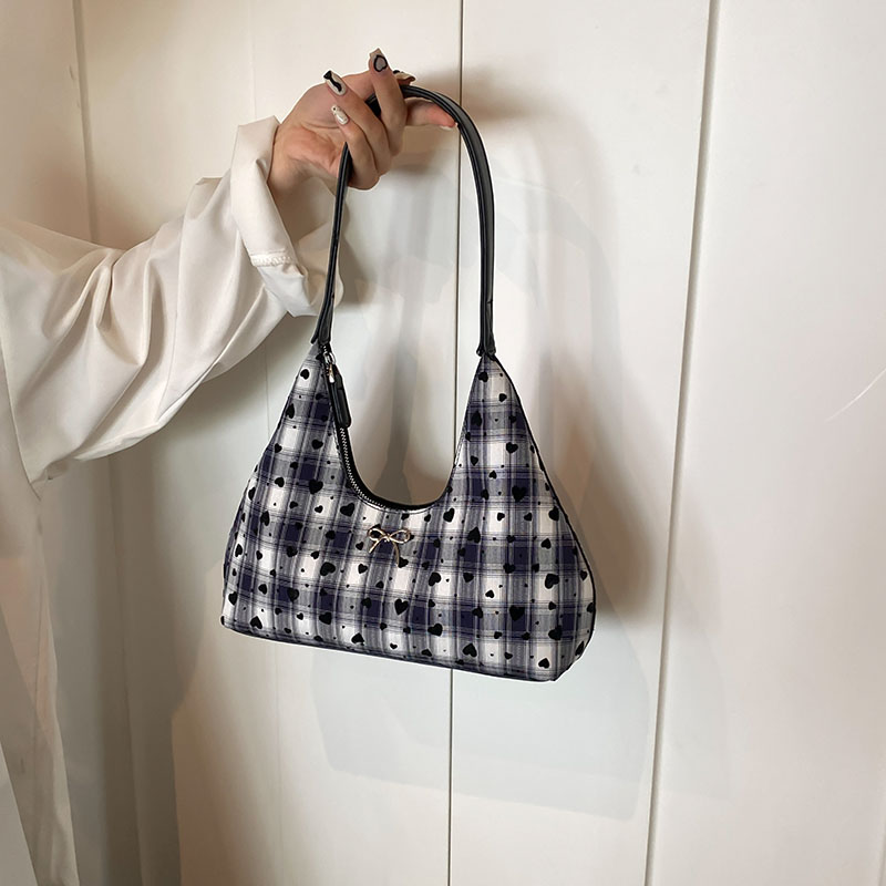 Shoulder Bag for Women Polka Dot Crescent Bag Nylon Bowtie Handbag with Zipper Tote Purse for Travel Commuting