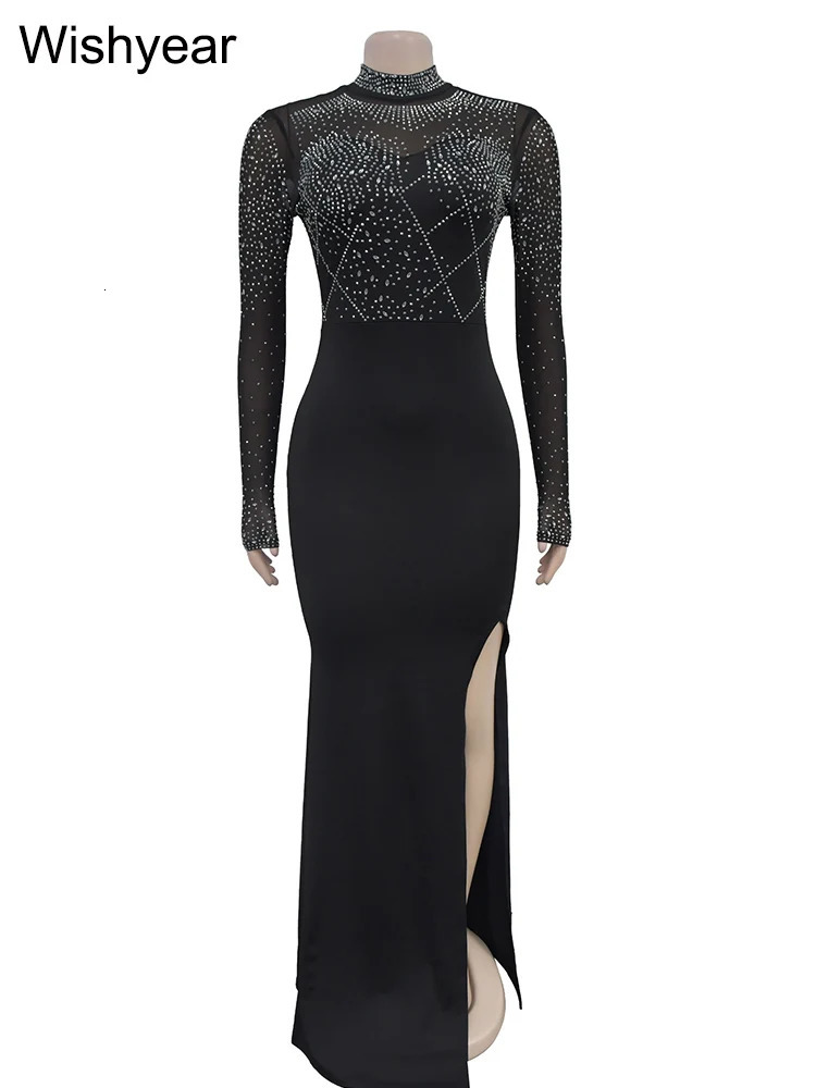 year Mermaid Evening y Dress Woman Elegant Wedding Party Mesh Patchwork See Through Long Sleeve High Split Prom Formal 241108