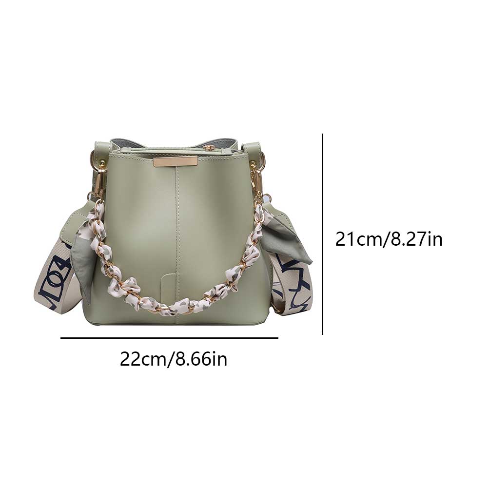 Luxury Chain Bucket Bag PU Leather Fashion Handbag Large Capacity Top Handle Bag with Wide Strap for Women