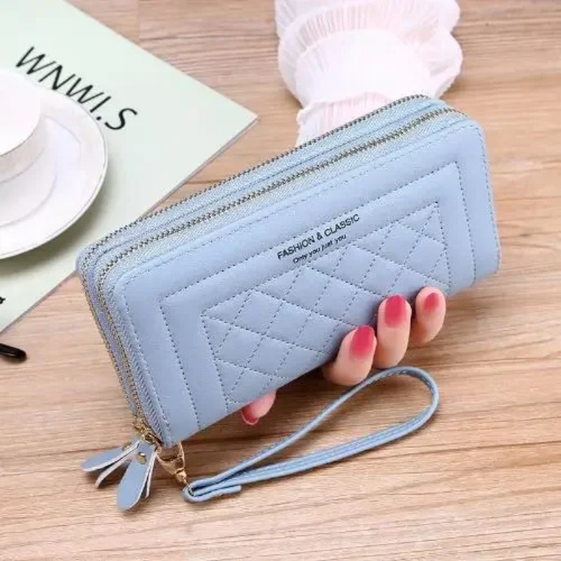 Wallets for Women High Quality Long Pink Wallets Double Zipper PU Leather Clutch Luxury Money Phone Bag Carteras Para Mujeres
