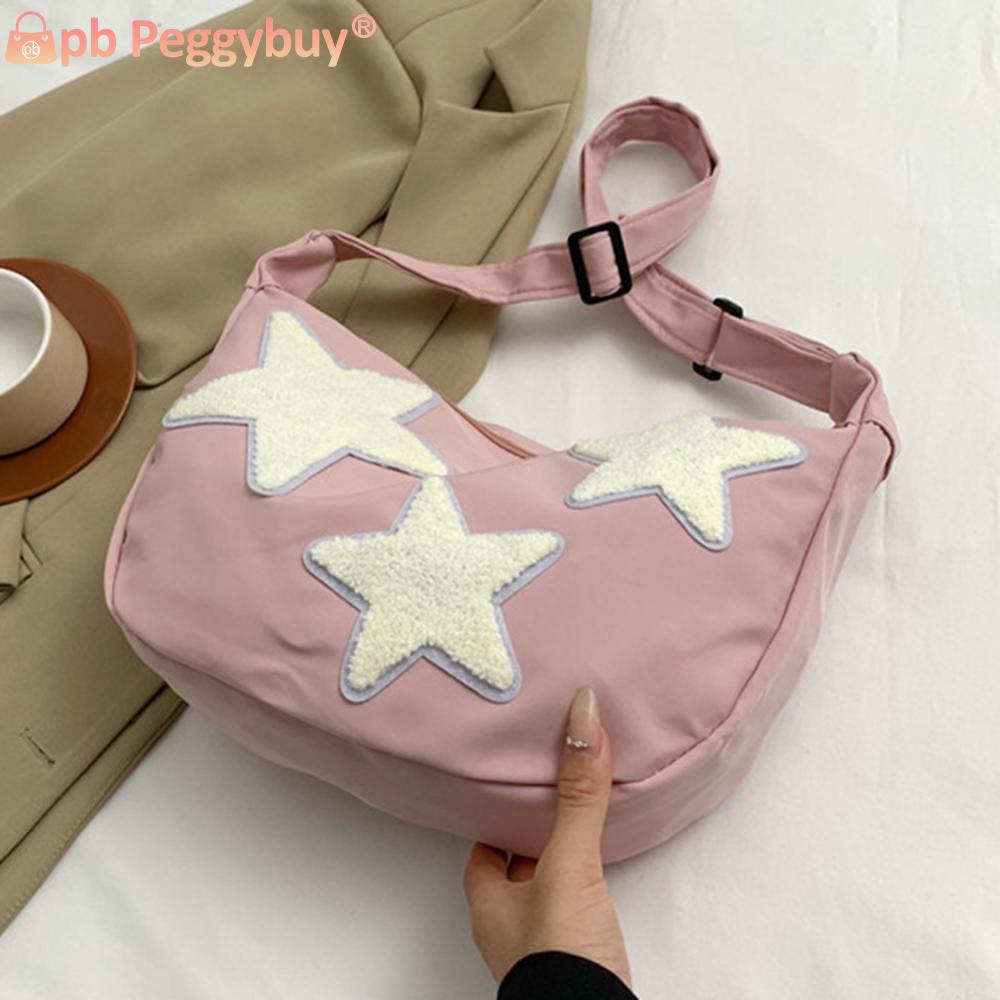 Women Canvas Messenger Bag Versatile Star Shoulder Bag Adjustable Strap Y2k Hobo Bag Pentagram Satchel Bag Slouchy Travel Bag