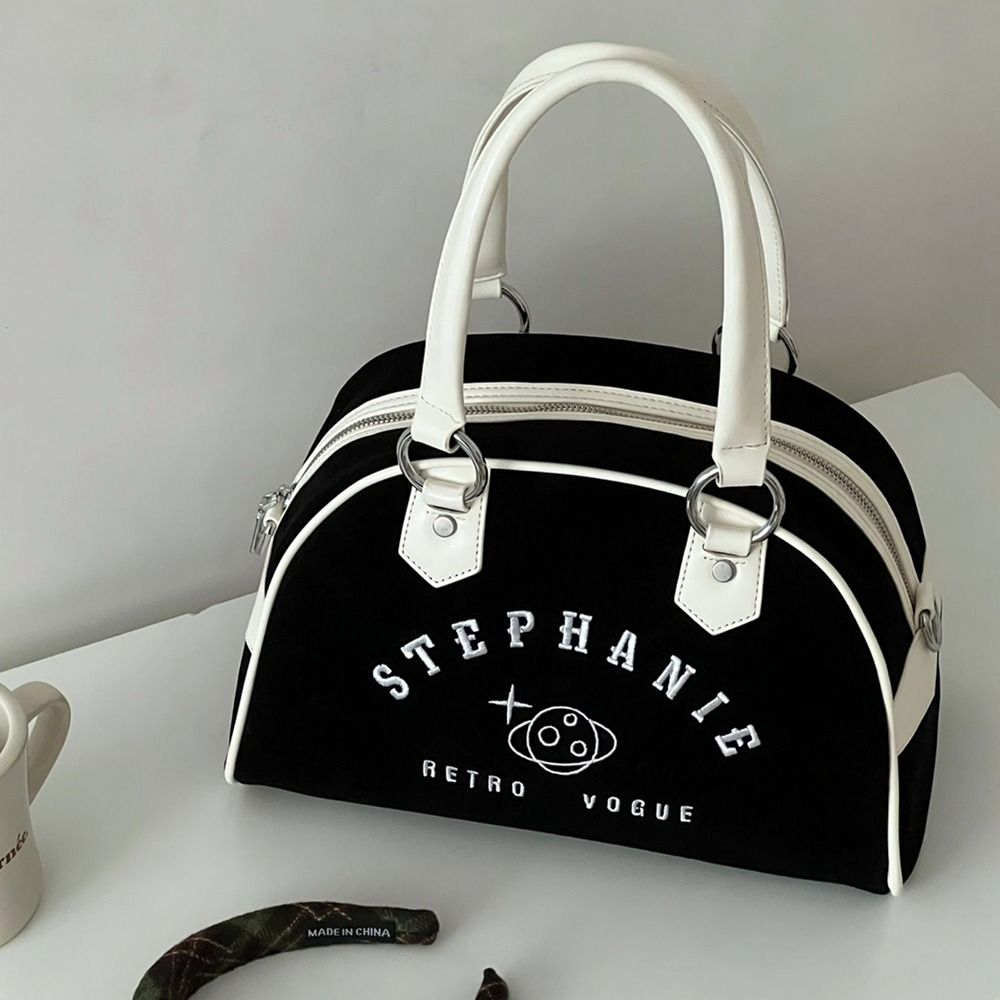 Portable PU Leather Boston Bag Suede Solid Color PU Bowling Bag Large Capacity Velvet Baseball Bag Travel