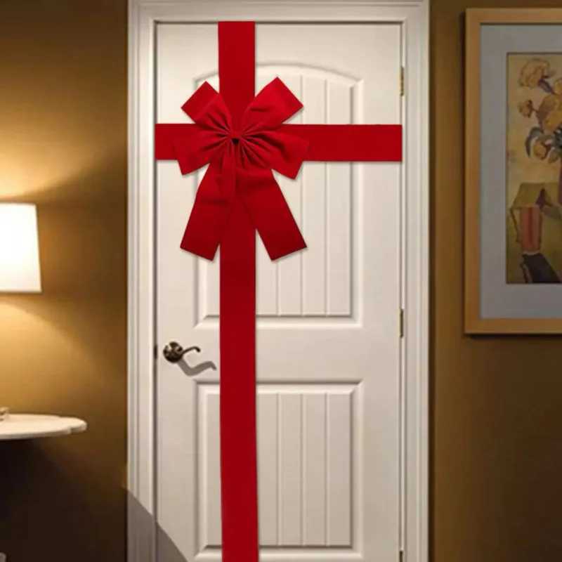 1pc Big Ribbon Bow Christmas Supplies Bow Front Door Decorations Hanging FrontDoor Red Bows Supplies Home Ornaments NewYear 2025XJ241107