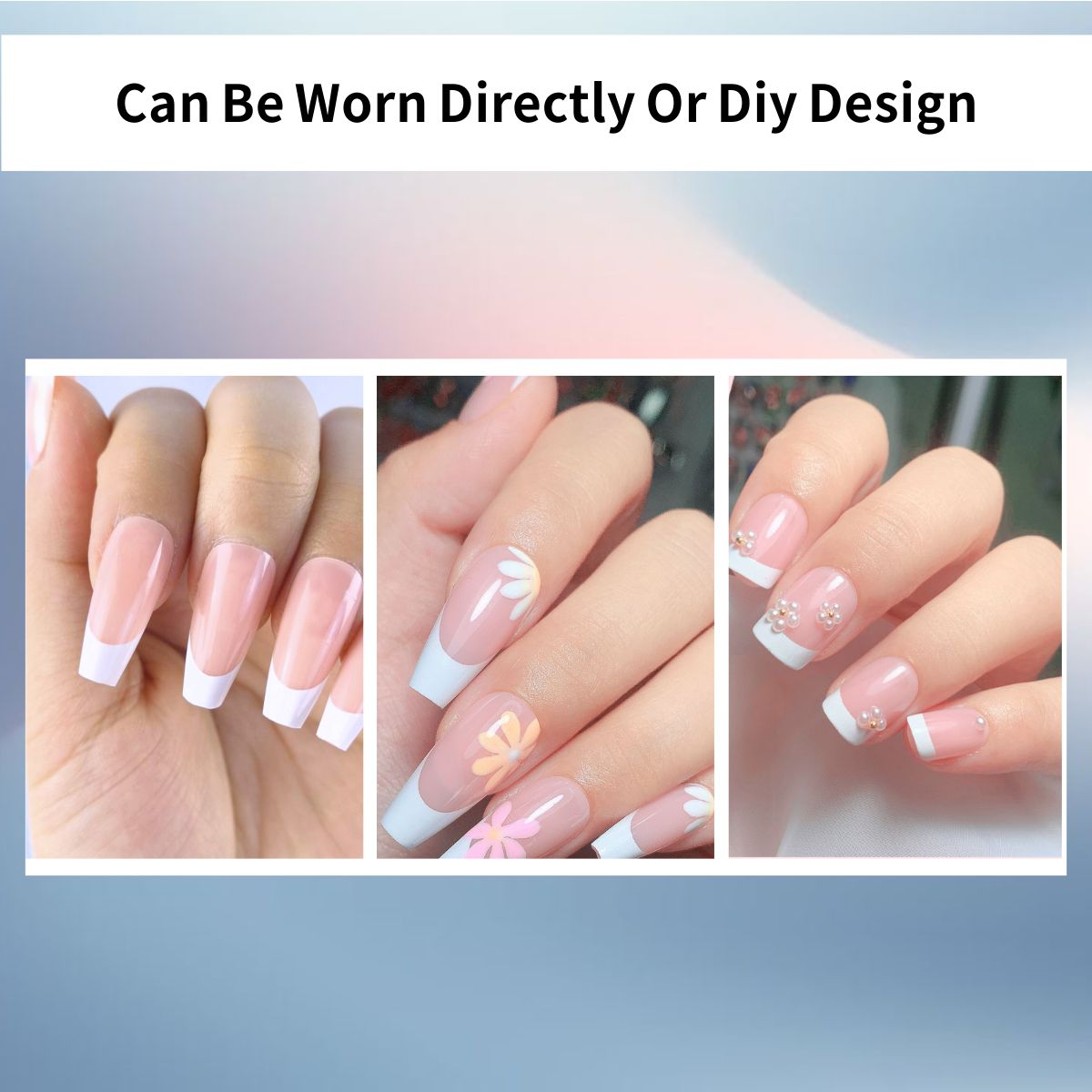 Sisful 270 Pieces B-Nail Frence Tip Press On Nails Kit with Jelly Glue Taps, Medium Coffin, Medium Almond, Short Square