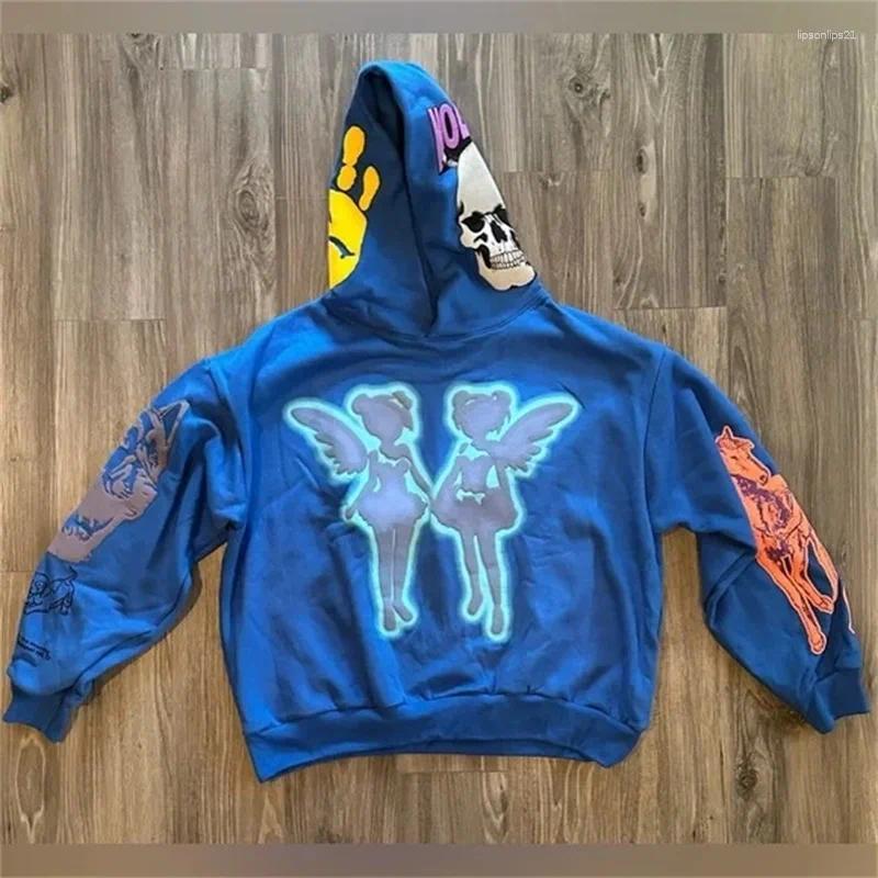 Womens Hoodies American Style Y2K Cartoon Street Hair Bubble Print Hip-hop Trendy Top For Both Men And Women Loose Pullover Hoodie