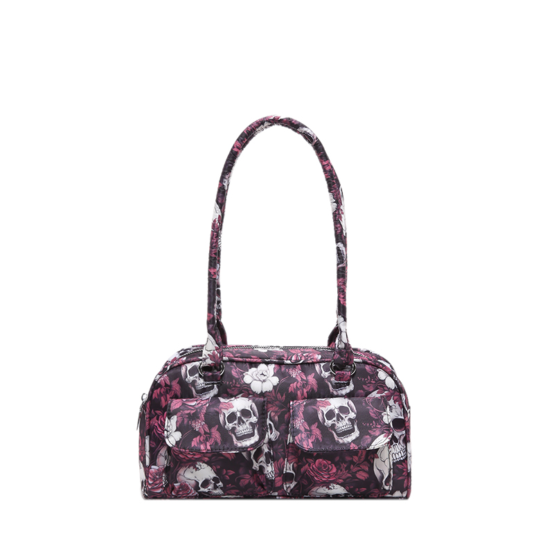 Skull Print Boston Tote Bag Halloween Designer Handbag Fashion Satchel Bag Large Capacity for Women Work Shopping Travel