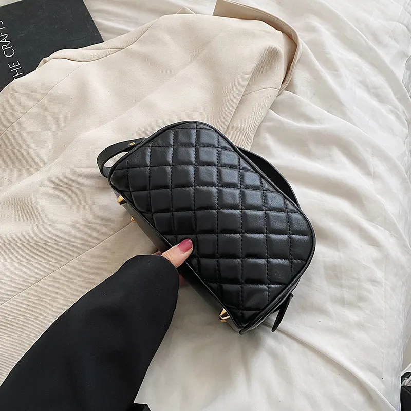 New Grid Makeup bag Leather Cosmetic Bag Women Large Travel Storage Bag Double Zipper Black Toiletry Designer Bag