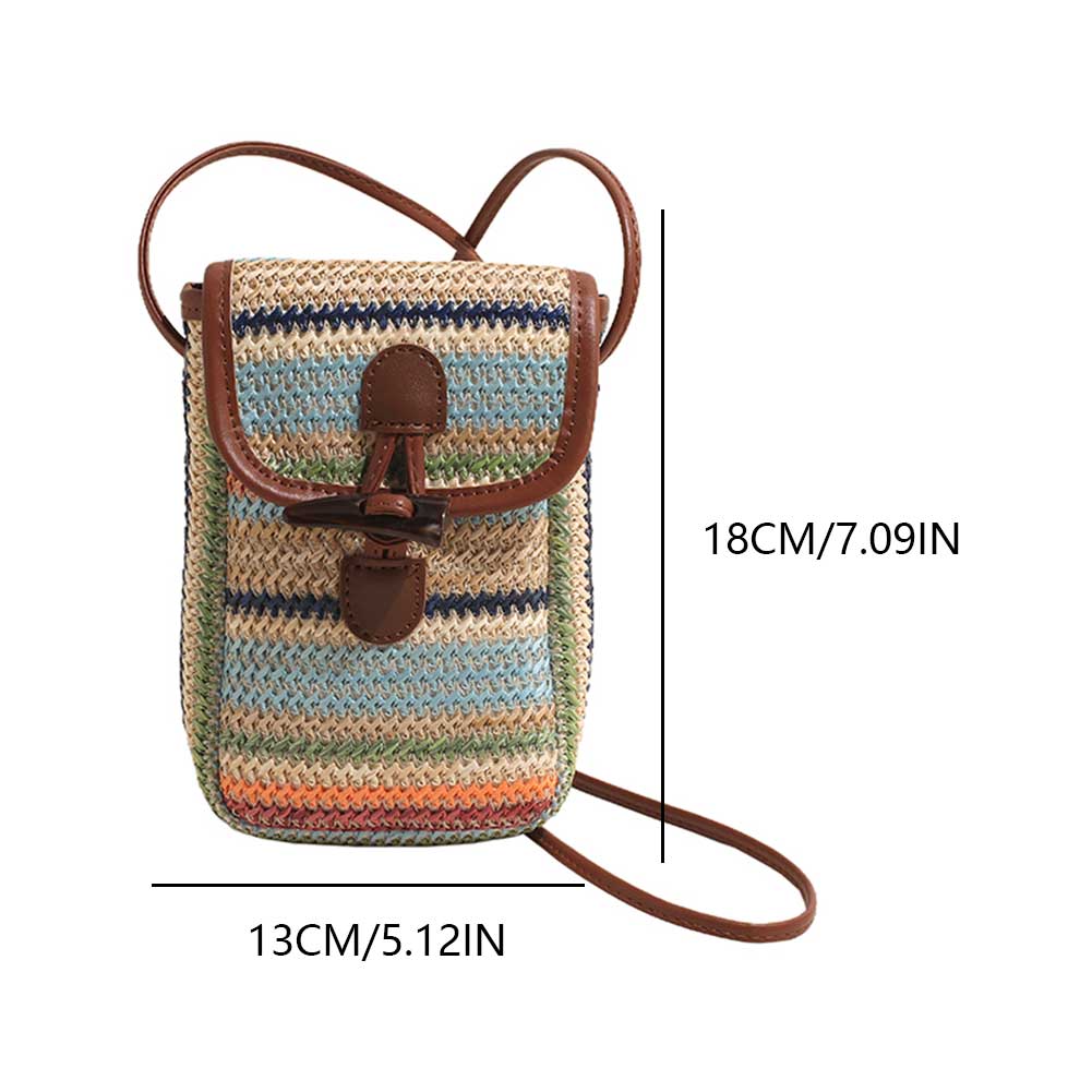 Women Small Crossbody Bag Patchwork Straw Woven Phone Bag Fashion Knitted Phone Pouch Trendy Weave Phone Purse Sling Phone Bag