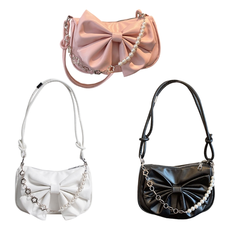 Trendy Pearls Bows Single Shoulder Bag for Everyday Use Elegant Handbag Dropship