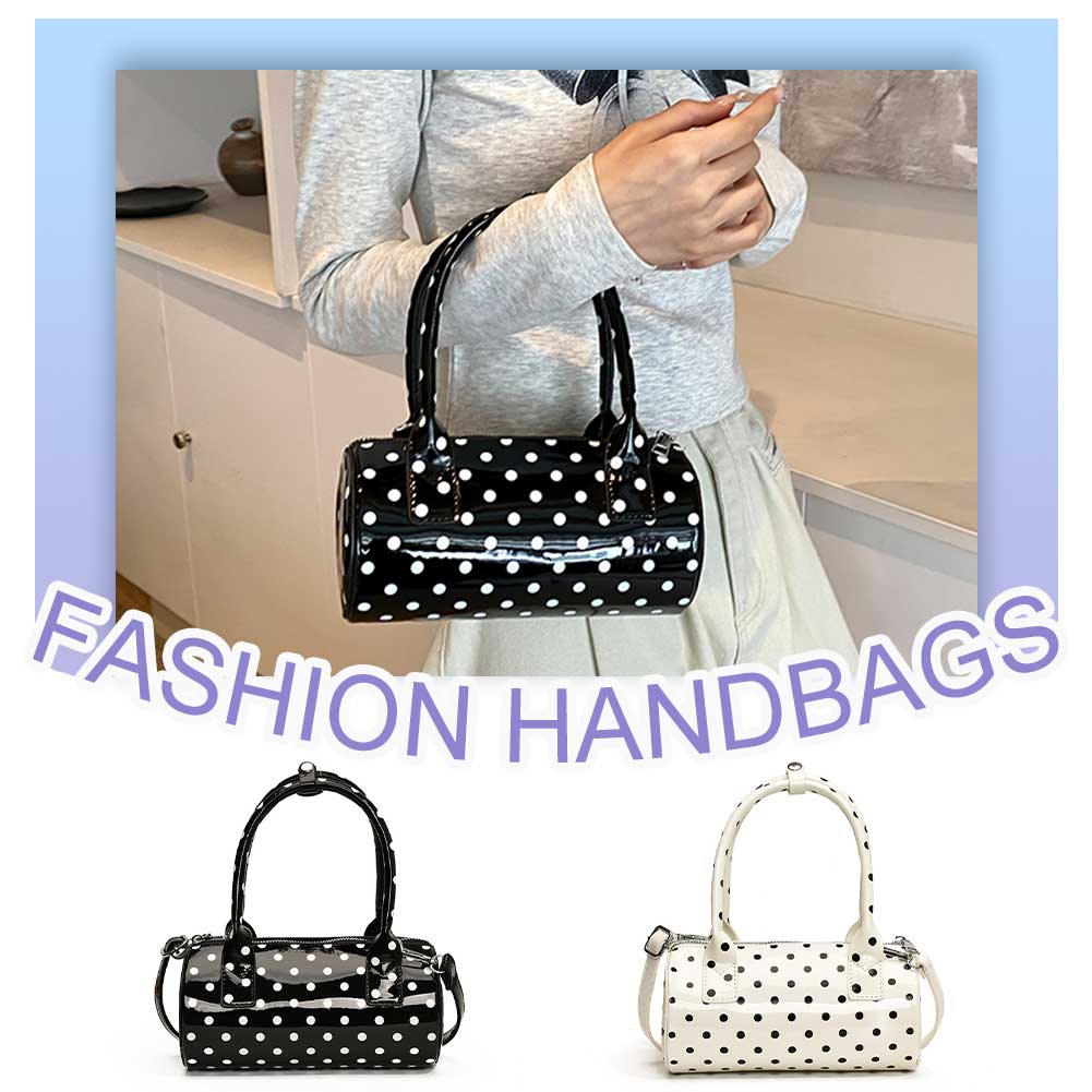 Crossbody Bag for Women Polka Dot Mini Top Handle Purse PU Leather Barrel Shape Cute Handbag Adjustable Strap Clutch Purse