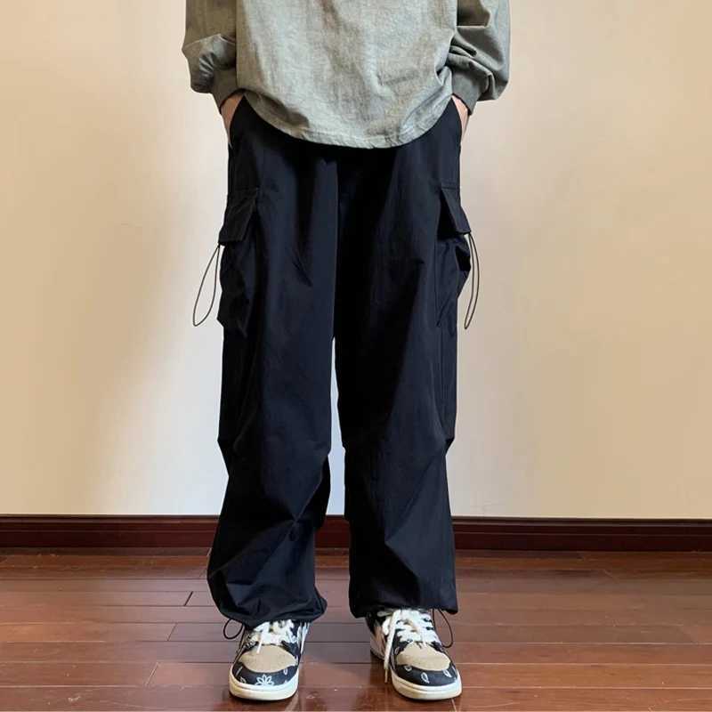 Mens Cargo Trousers With Flap Pocket Design Side Drawstring Waist LX241107