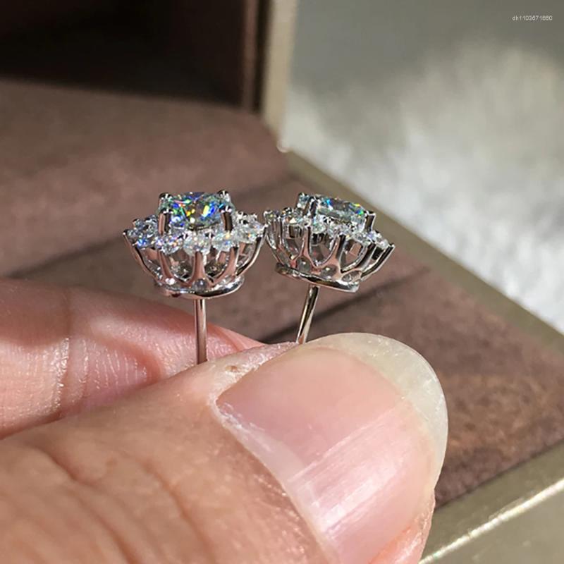 Stud Earrings Custom Solid 14K White Gold 2 Carat Women Wedding Anniversary Engagement Party Round Sunflower Moissanite Diamond