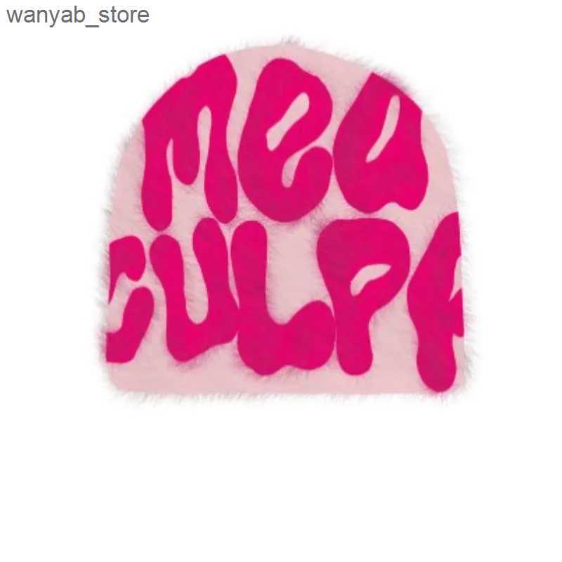 Beanie/Skull Caps Beanie Quality Rabbit Fur cashmere Cap Hoods Beanies Y2K Men Women Hat Kpop Ins Net Red Design Caps Hats Winter L240910 L0910