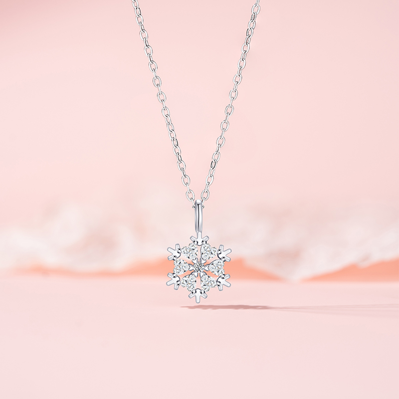 Elegant Winter Wonderland Necklace for Her - Snowflake Charm with Full Zirconia Embellishments