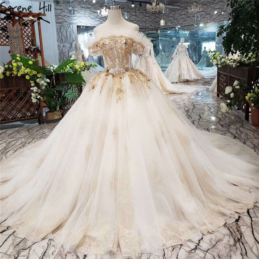 SERENE HILL Boat Neck Vintage Sexy Dress 2025 Off Shoulder Beadings Sequins Wedding Gown Real Photo Custom Made