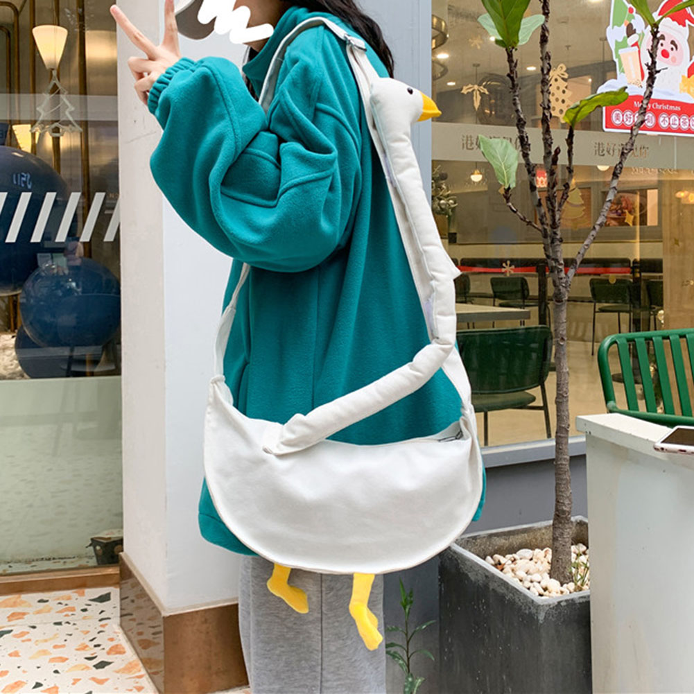 Women Silly Goose Bag Adjustable Strap Canvas Goose Crossbody Bag Large Capacity Goose Animal Satchel Bag Daily Bag for Girls