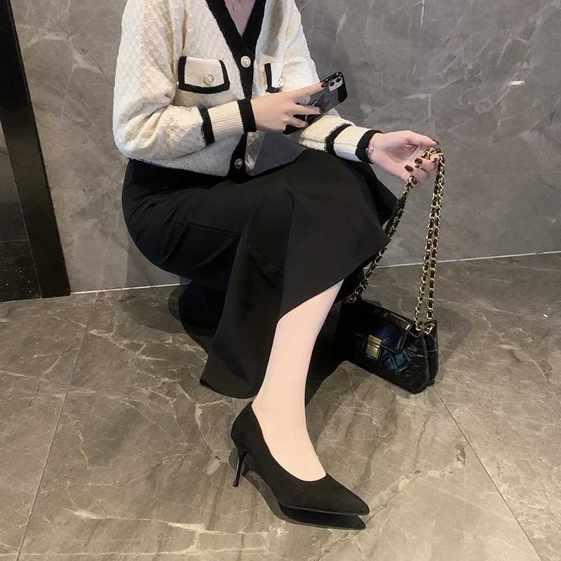 Wenxin High Heel Sandals Black 6-8~10cm Corner Thin High Heel Baotou Banquet High Heel Shoes Wenxue Shoe Nails Y250319