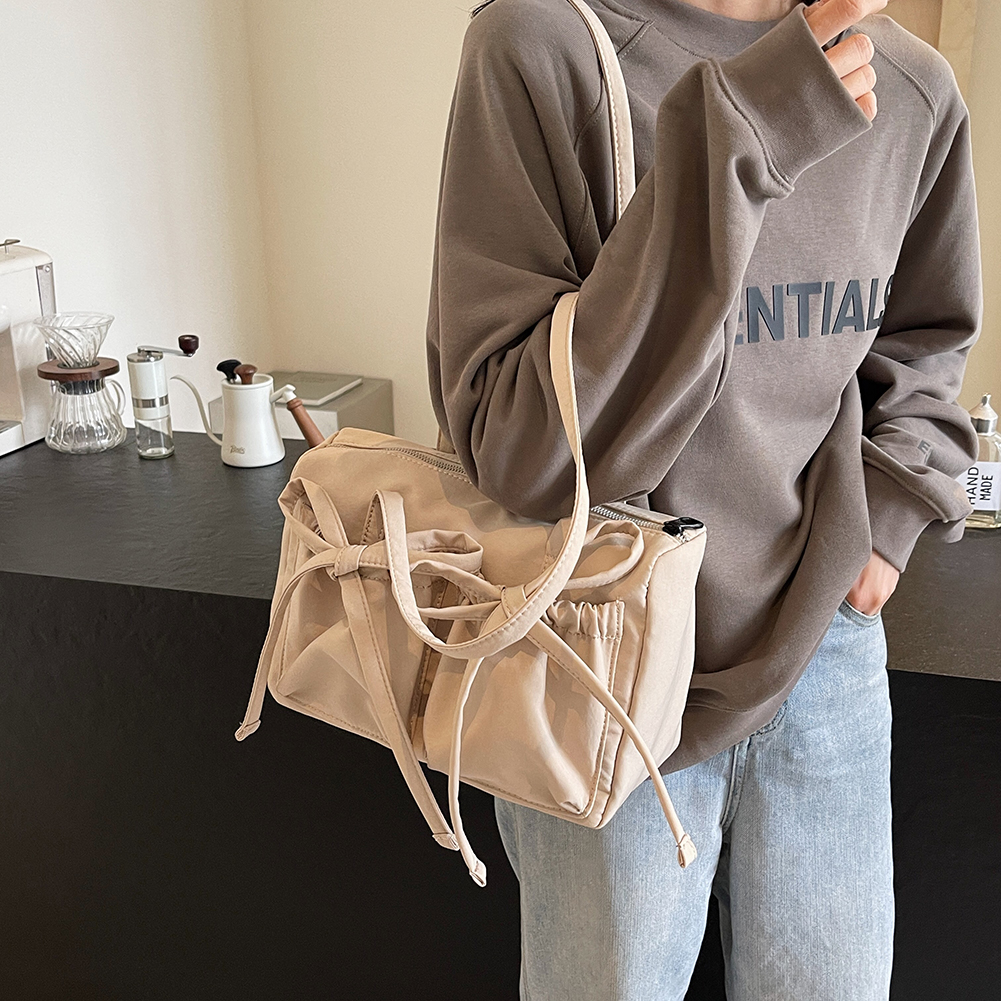 Cute Bow Commuter Bag Casual Nylon Fashion Shoulder Purse Large Capacity Daily Bag Solid Color for Women Daily Use and Commuting