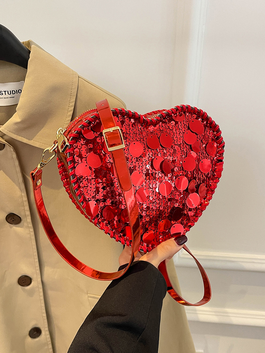 Heart Shape Sequin Crossbody Bag Glitter Satchel Crossbody Purse Bling Shoulder Purse for Women for Wedding Cocktail Party Prom