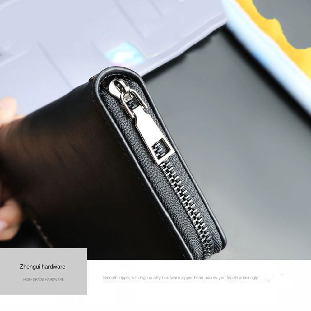 Portable Waterproof Men's Long Wallet with Zipper Oil Wax Leather 2 Fold Wallet Leisure Durable Card Wallet Outdoor