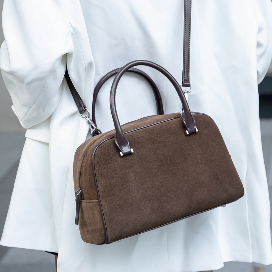 Suede Boston Bags Women Retro Luxury Designer Handbags Brushed Cowhide Leather Shoulder Crossbody Bags for Fall Winter 2024 New