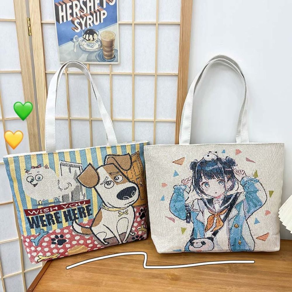 Butterfly Embroidery Ethnic Style Handbag Rabbit Flower Canvas Cat Tote Bag Storage Bag Dog Cartoon Animal Shoulder Bag Daily