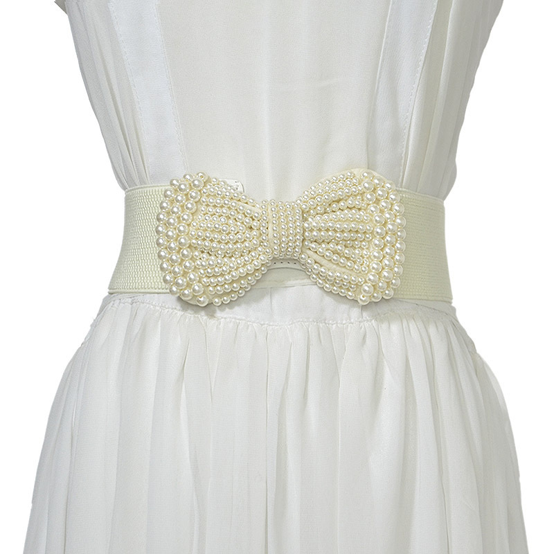 Women's elastic waistband fashion waistband hundred women wide pearl large bow accessories belt one piece of the belt