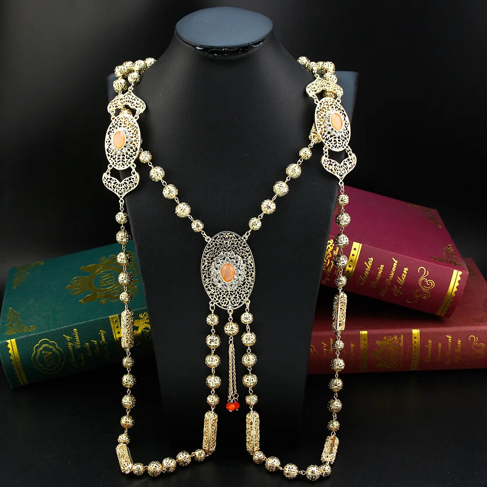 Sunspicems Chic Morocco Bride Wedding Jewelry Set Caftan Waist Chain Belt Long Shoulder Straps Necklace Women Body 240401