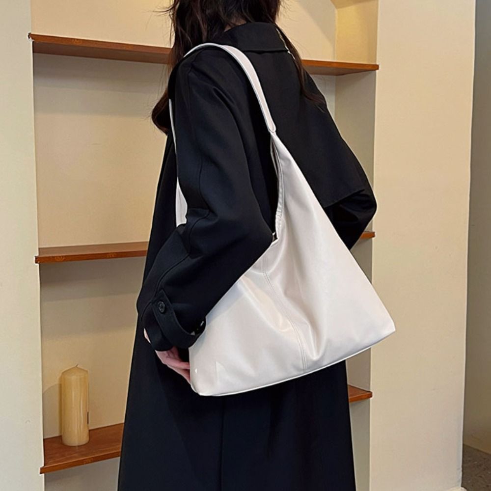 Casual Square PU Leather Tote Bag Purse Solid Color Shoulder Crossbody Bag Korean Style Large Capacity Women Handbag Streetwear