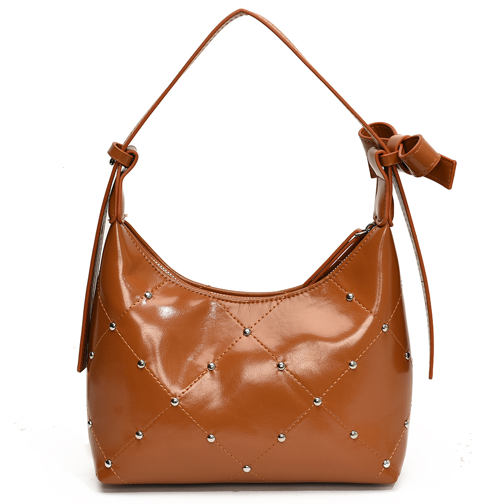 Shoulder Bag for Women Bowknot Crescent Bag PU Leather with Zipper Underarm Bag Solid Color Hobo Bag for Travel Shopping