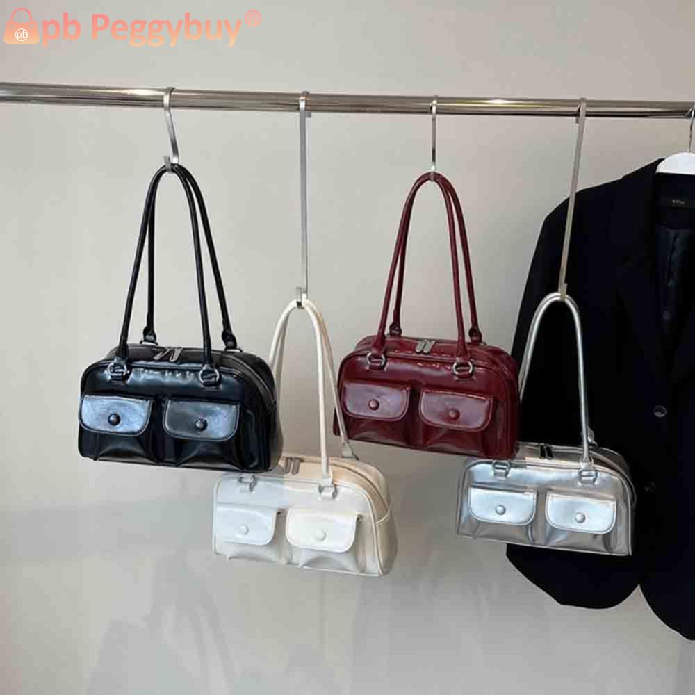 Women Satchel Hobo Bag Multi Pocket Pu Leather Boston Tote Bag Solid Crossbody Bag Underarm Bag Travel Commuter Bag