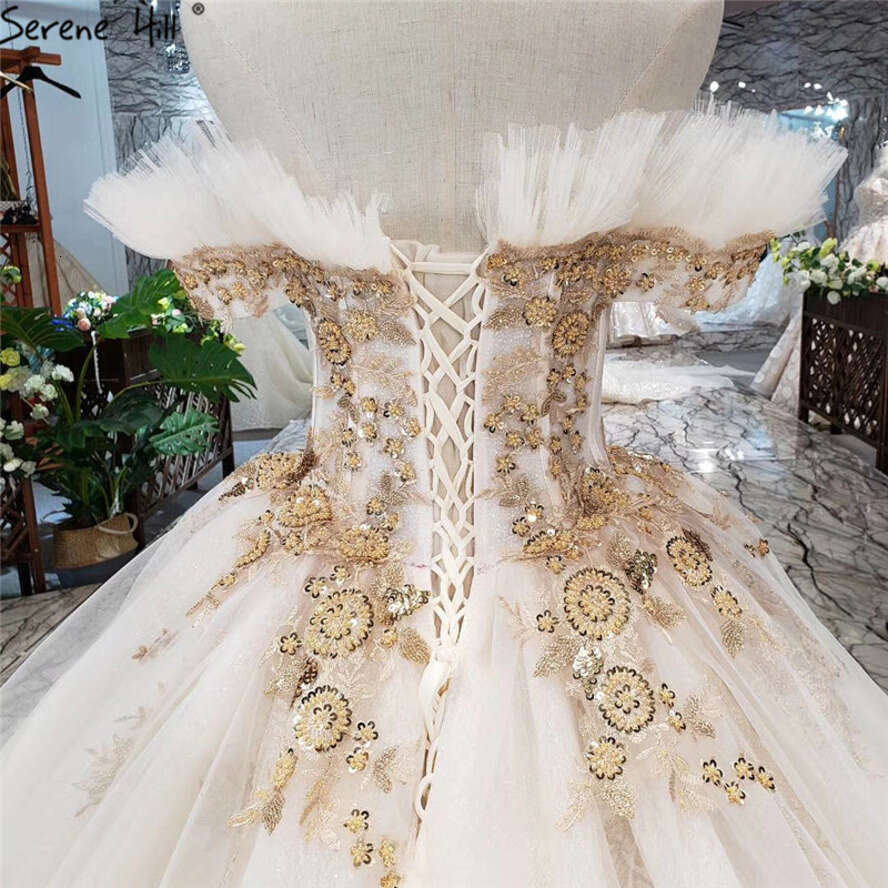 SERENE HILL Boat Neck Vintage Sexy Dress 2025 Off Shoulder Beadings Sequins Wedding Gown Real Photo Custom Made