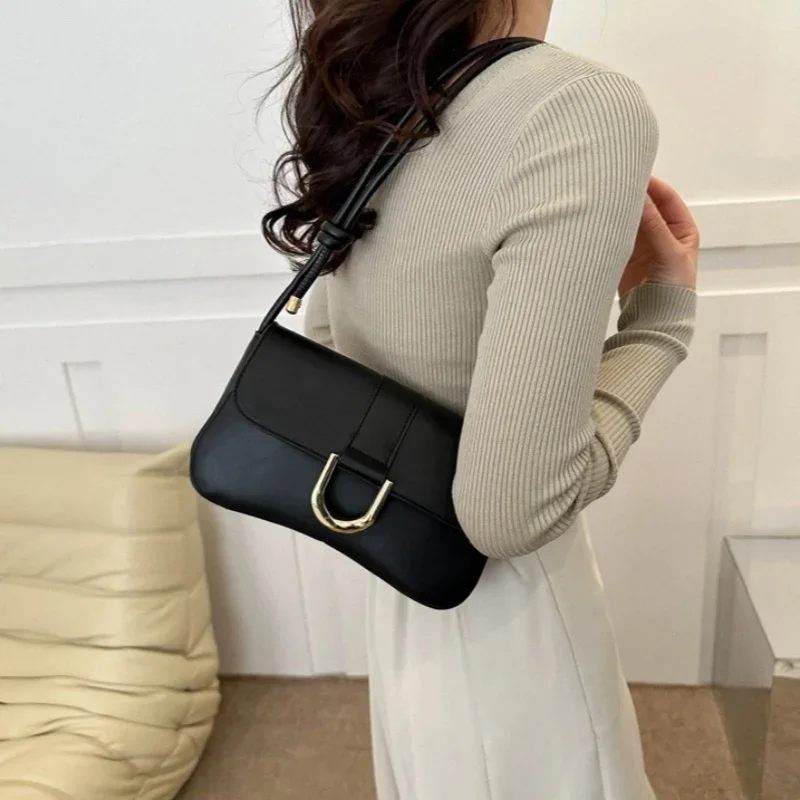 Casual Fashion Shoulder Bag Simple PU Leather Handbag Armpit Small Bag Ladies Hundred Crossbody Retro Armpit Bag