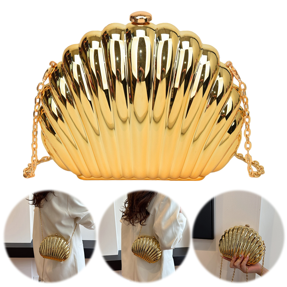 Women Acrylic Metallic Crossbody Bag Seashell Evening Bag Detachable Chain Handbag for Wedding Party Prom Satchel Purse