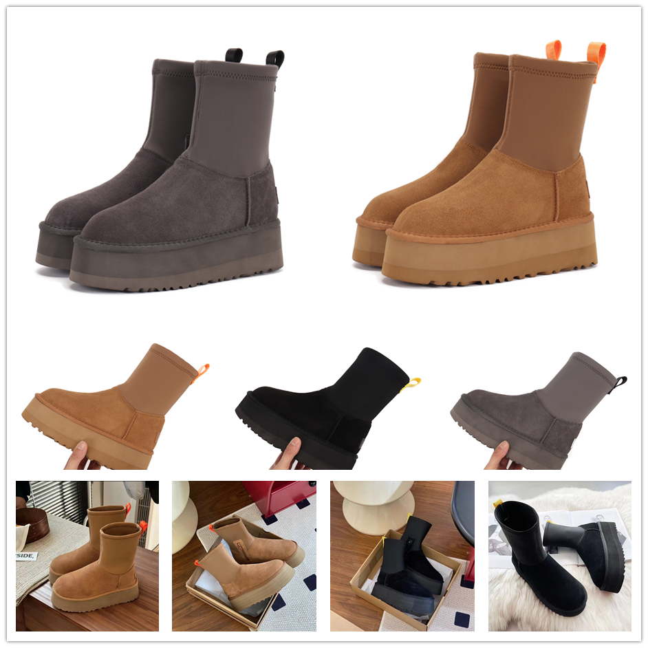Snow Boots Ankle Half Boot Shoes Short Designer Bottes Fashion Suede Slip On Chestnut Black Grey Winter Sheepskin Warm Wool Casual Platform Thick Bottom Booties 35-42