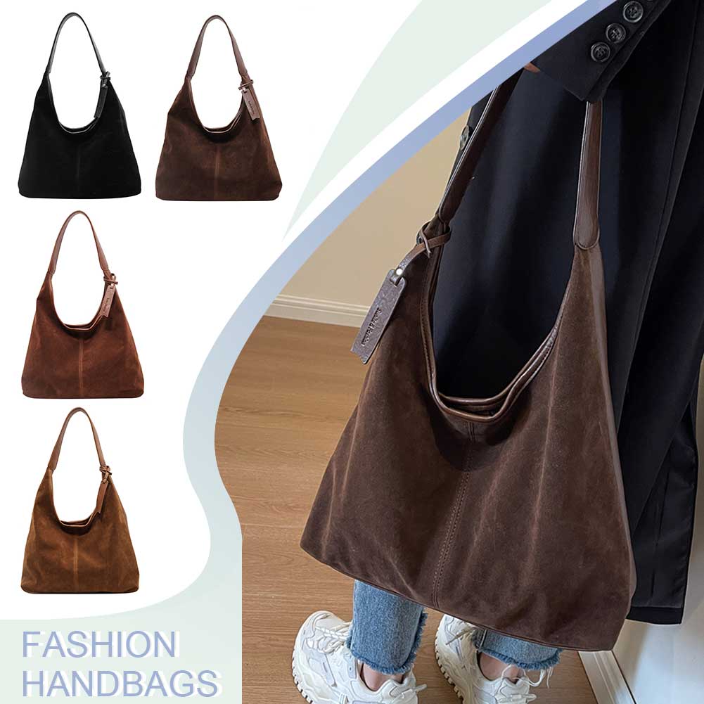 Women Suede Hobo Bag Slouchy Shoulder Bag Magnetic Closure Tote Bag Large Capacity for Work Travel