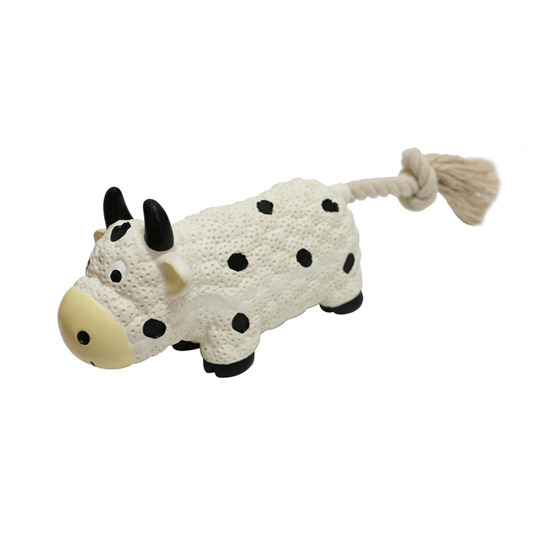Hot Sale Interactive Pet Teeth Cleaning Toy Latex Cow Dog Chew Toy with Rope for Small Dog and Puppy
