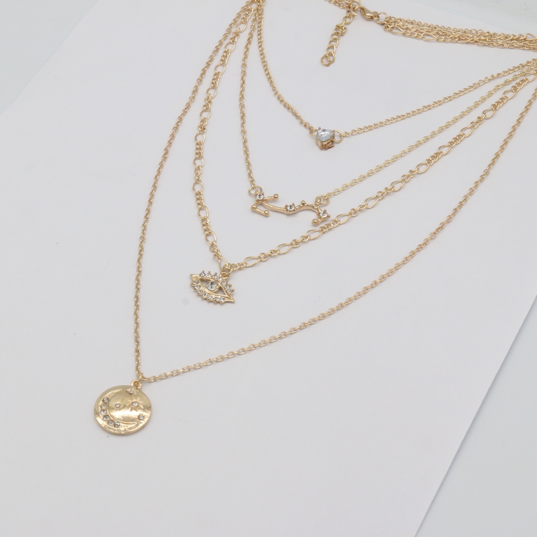 Full Diamond Eyes Stars Moon Necklace Light Luxury Niche Versatile Constellation Multi-layered European and American Personalized Pendant Accessory