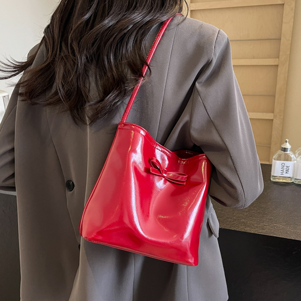 Sweet Bow Shoulder Bag for Women Y2K Bag for Girls Phone Purses PU Leather Trendy Underarm ShopperStylish Commuting Red Clutch