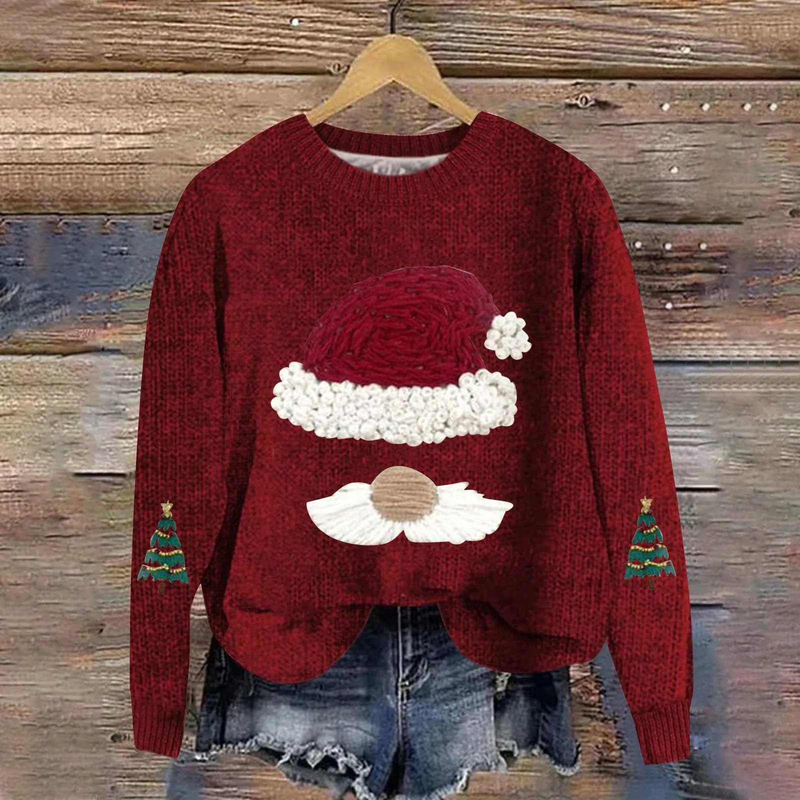 2025 Merry Christmas Sweater For Women Xmas Tree Embroidery Tops Autumn Winter Thick Pullovers Round Neck Casual Sweaters 241108