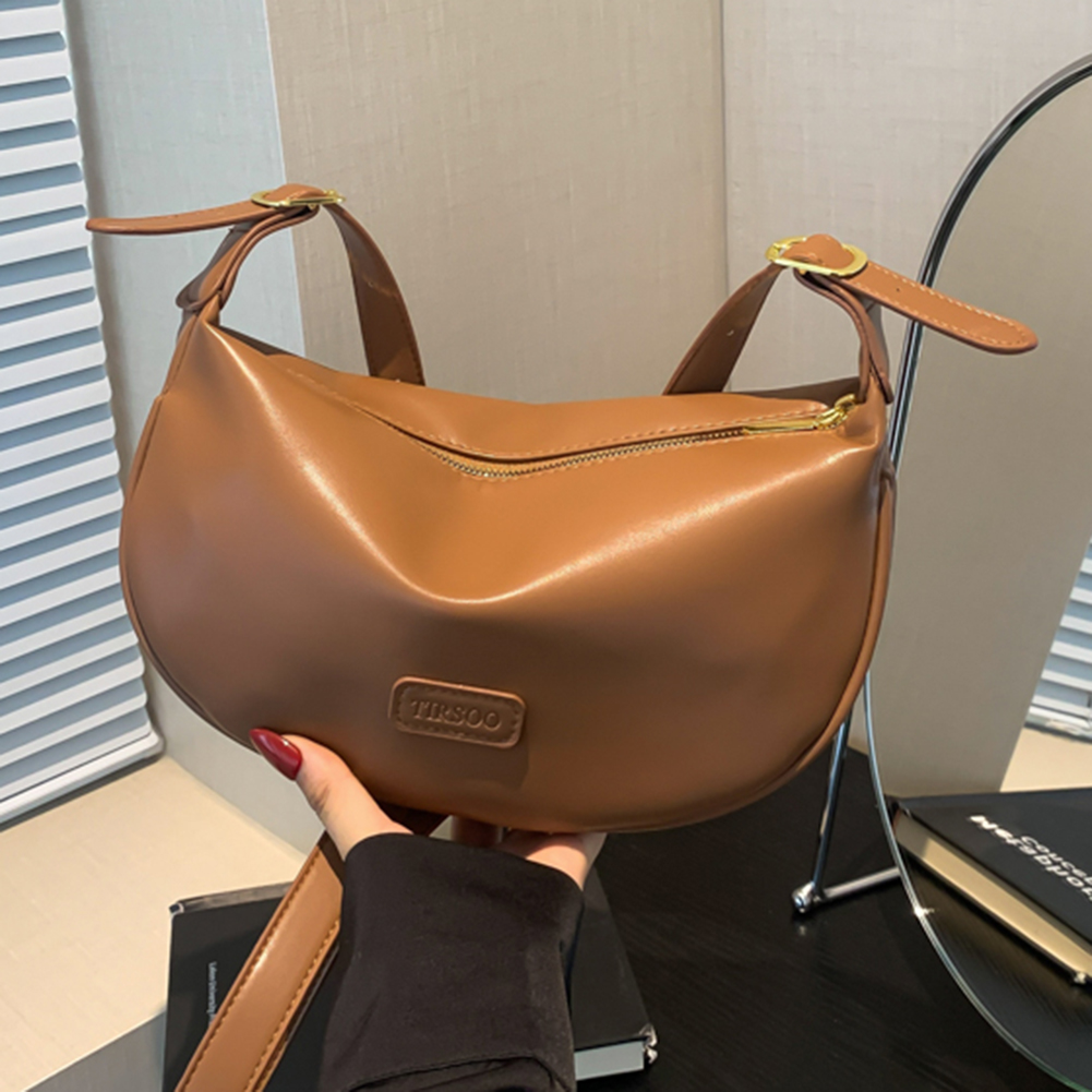Women Crescent Shoulder Bag Solid Color Dumpling Crossbody Bag Adjustable Strap Half Moon Everyday Purse Ladies Daily Bag