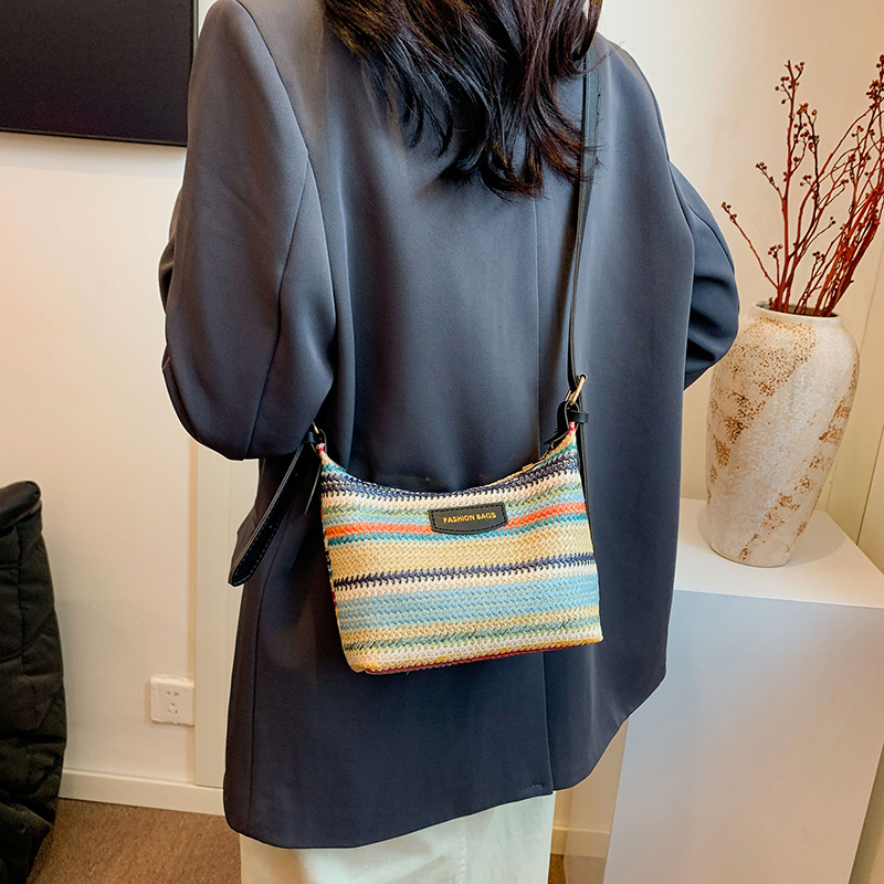 Brand Designer PU and Straw Weave Patchwork Women's Shoulder Bag Casual Crossbody Bag Bucket Handbag for Summer Holiday